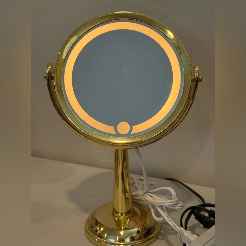 Vintage Gold Retro Lighted Makeup Mirror‎ with Ligh Ornate Tabletop Vanity